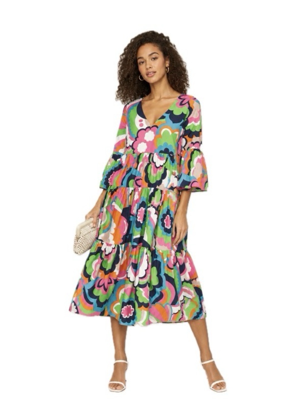 Trina Turk, Pucci-Inspired Retro Floral Tiered Midi Dress, Size M